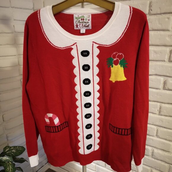 Merry/Joyeux Christmas Noel Ladies Size XL Red & White Christmas Sweater - Picture 1 of 8